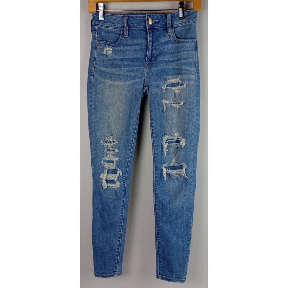 American Eagle Outfitters Womens 0 Light Blue Distressed Stretch Denim Jeggings